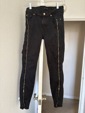 7 For All Mankind Black Gold Zip Skinny Jeans 27